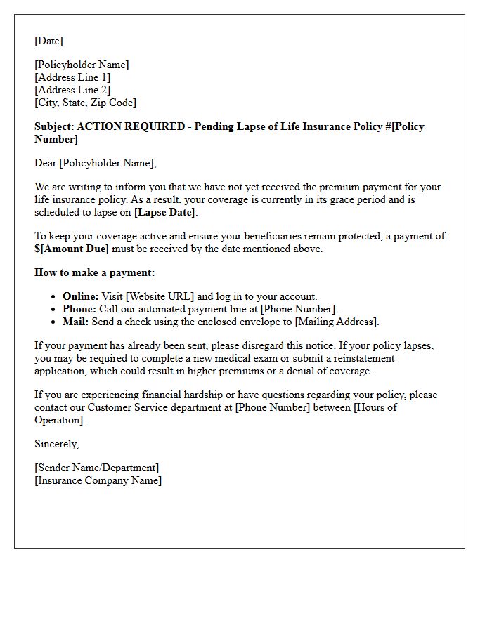 Action Required for Pending Life Insurance Lapse Letter