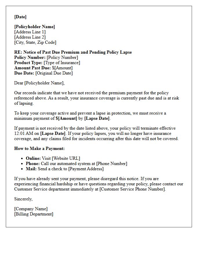 Premium Past Due and Pending Lapse Letter