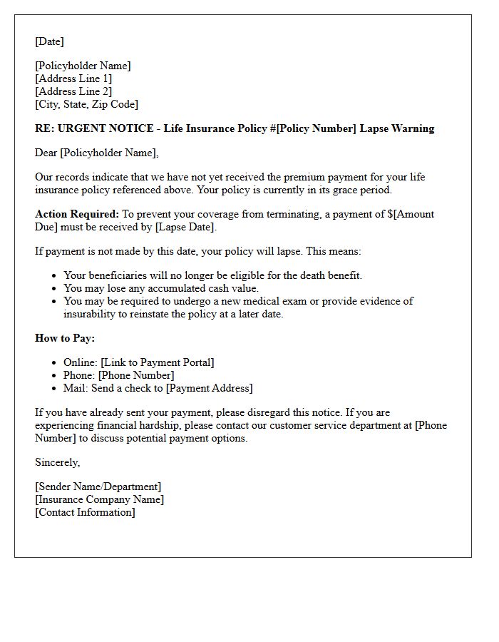 Life Insurance Coverage Lapse Imminent Warning Letter