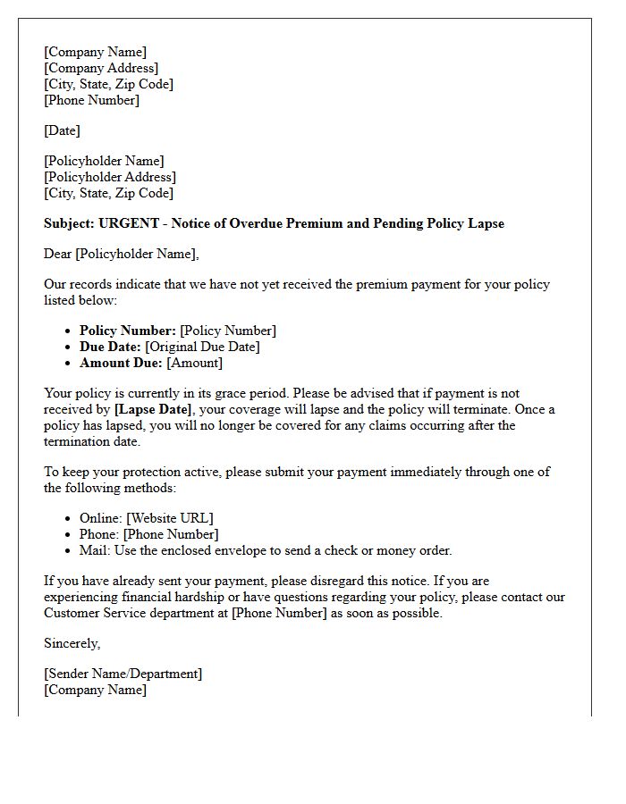Notice of Overdue Premium and Pending Lapse Letter