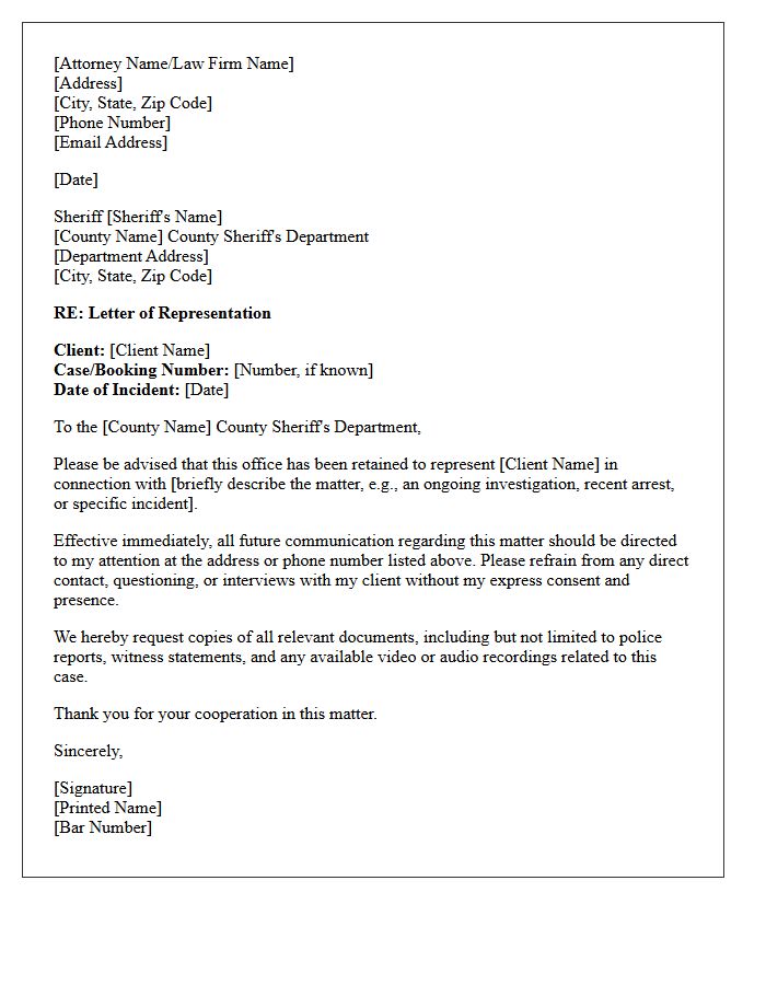Letter of Representation to the County Sheriff Department