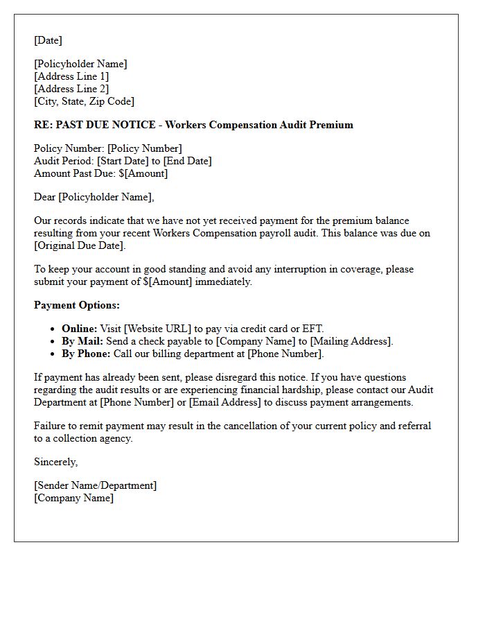 Past Due Workers Compensation Audit Premium Due Reminder Letter