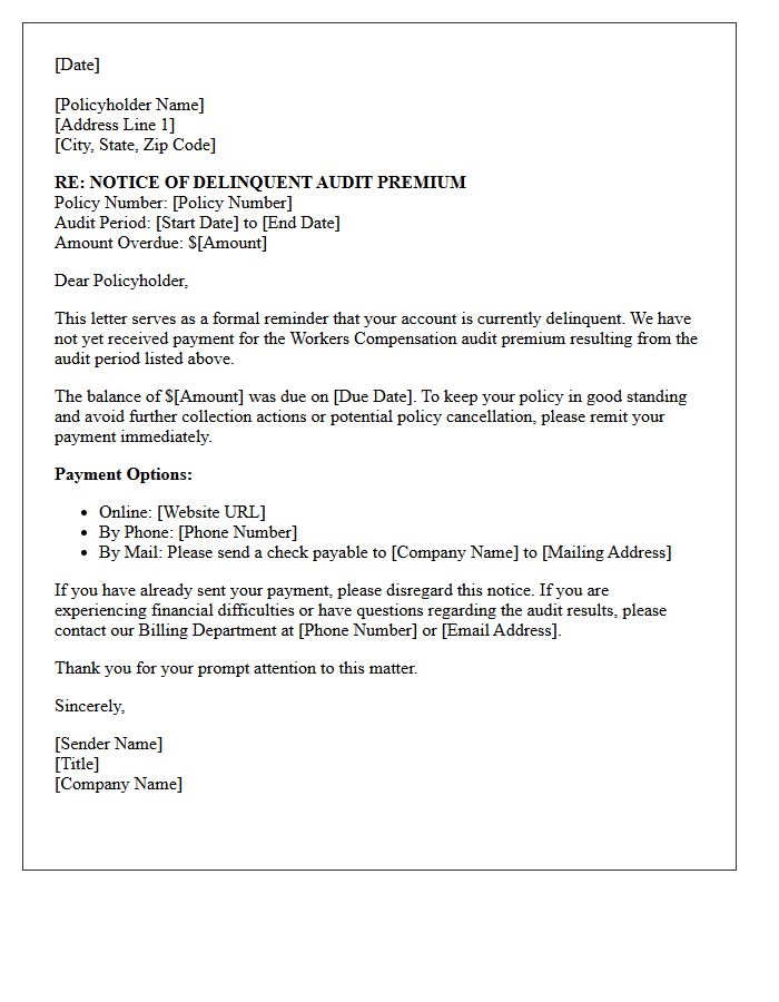 Account Delinquency Workers Compensation Audit Premium Due Reminder Letter