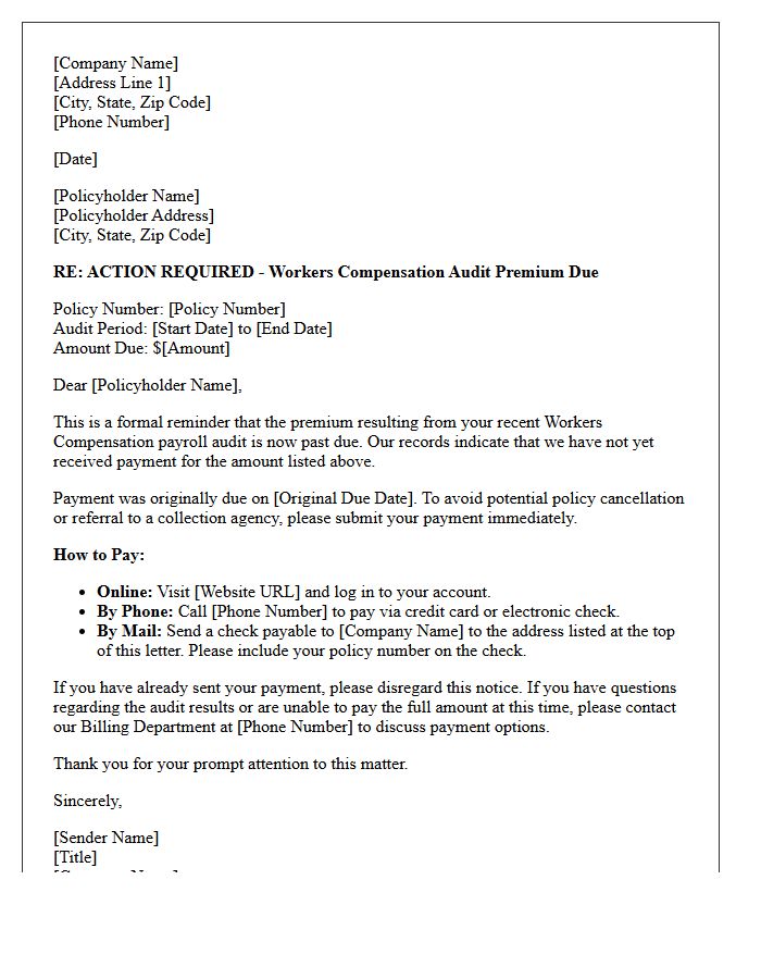 Action Required Workers Compensation Audit Premium Due Reminder Letter