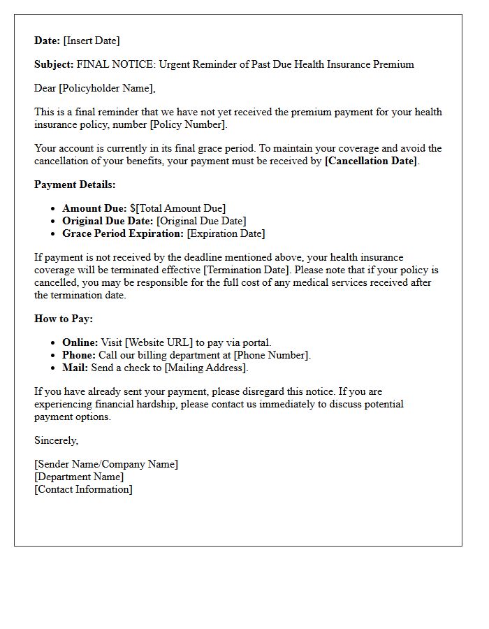 Final Grace Period Health Insurance Premium Reminder Letter