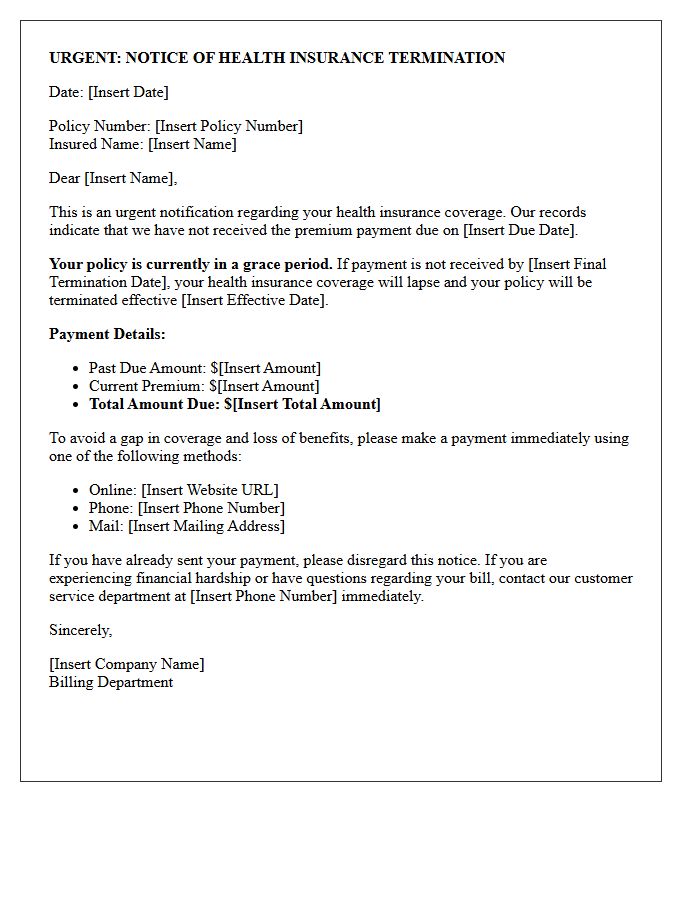 Urgent Policy Lapse Warning Health Insurance Premium Letter