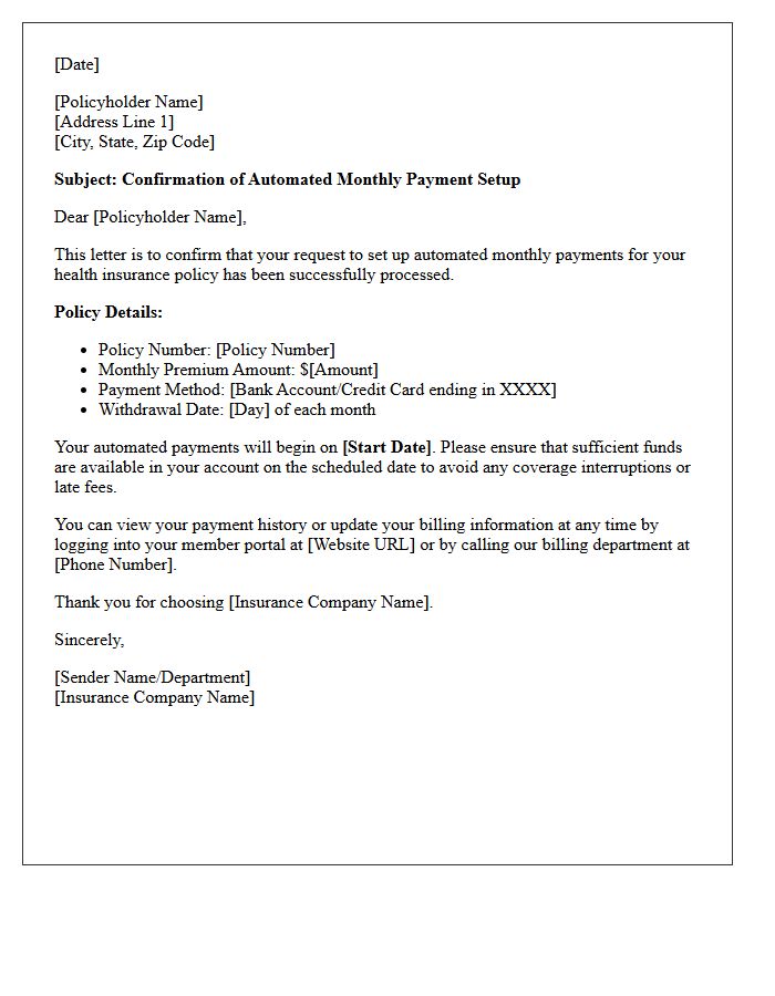 Automated Payment Setup Monthly Health Insurance Letter