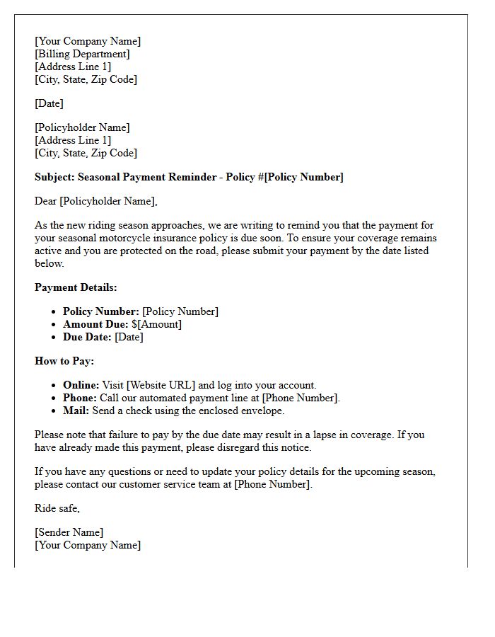 Motorcycle Insurance Seasonal Payment Reminder Letter