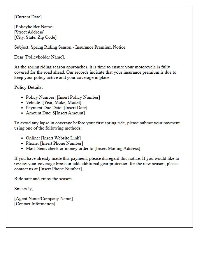 Spring Riding Season Motorcycle Insurance Payment Letter
