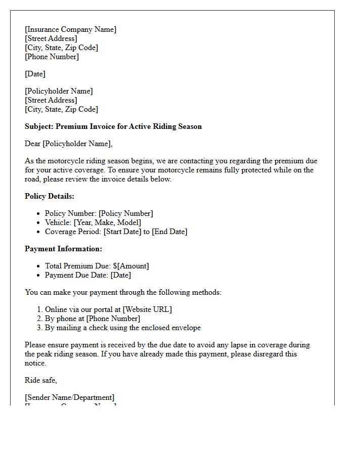Active Season Motorcycle Insurance Premium Invoice Letter