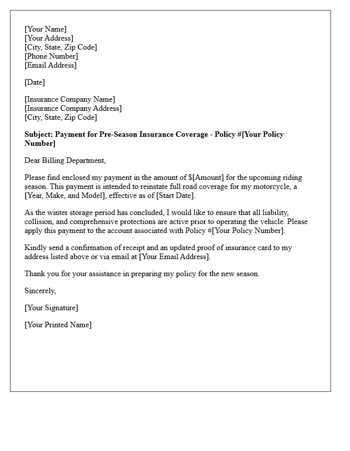 Pre-Season Motorcycle Insurance Coverage Payment Letter