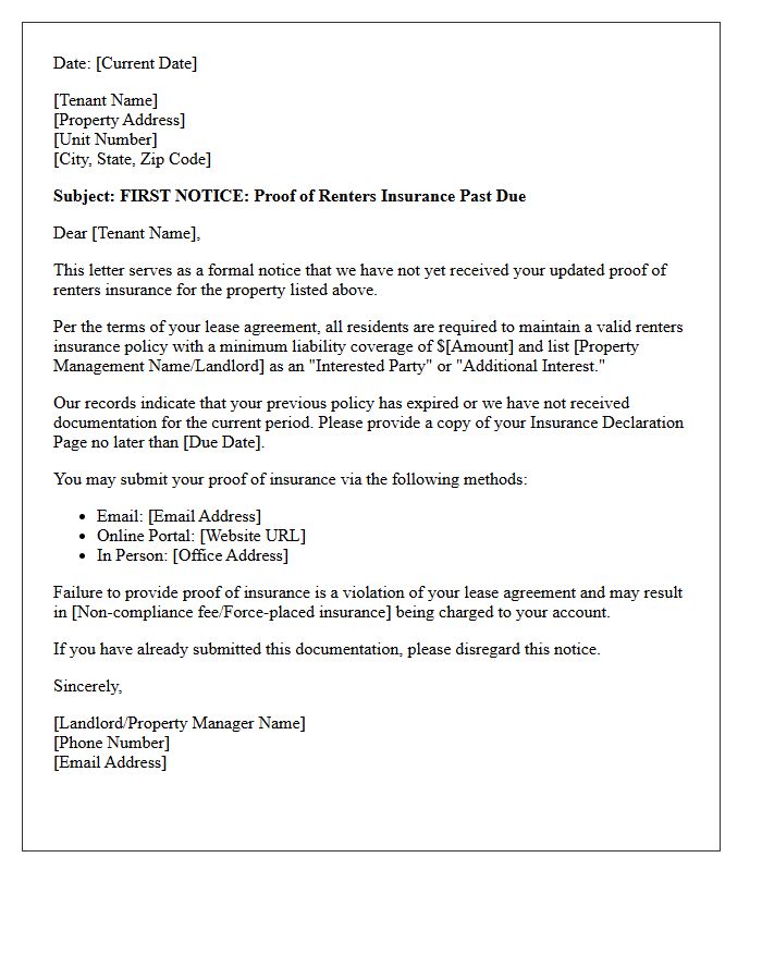 First Notice Renters Insurance Past Due Letter
