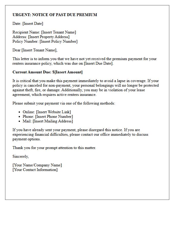 Urgent Past Due Renters Insurance Premium Letter