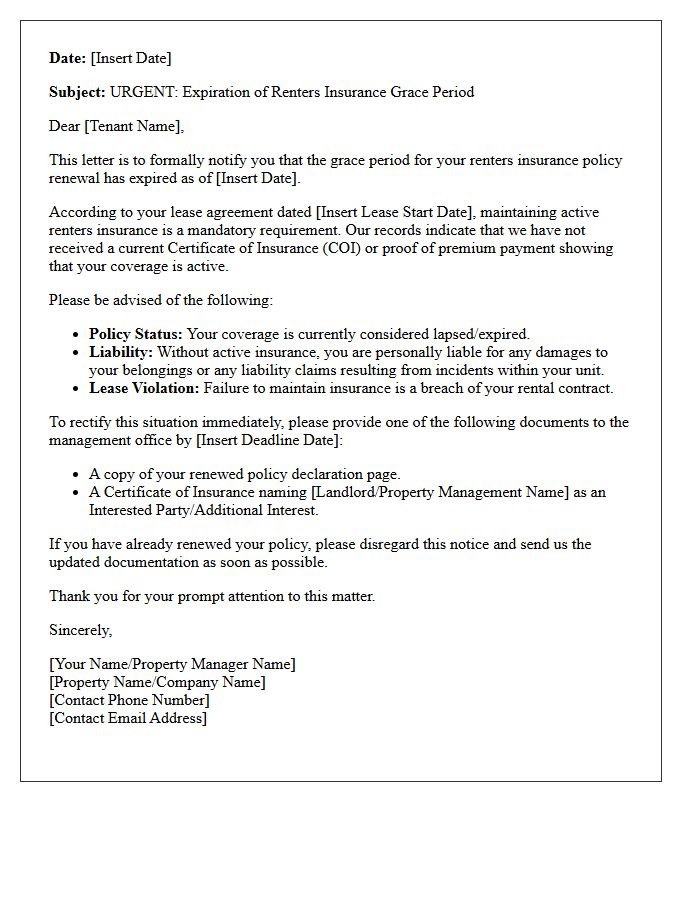Renters Insurance Grace Period Expiration Letter