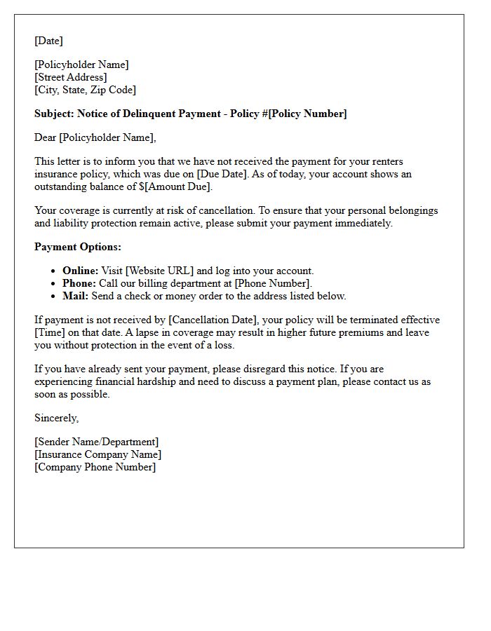 Renters Insurance Account Delinquency Letter