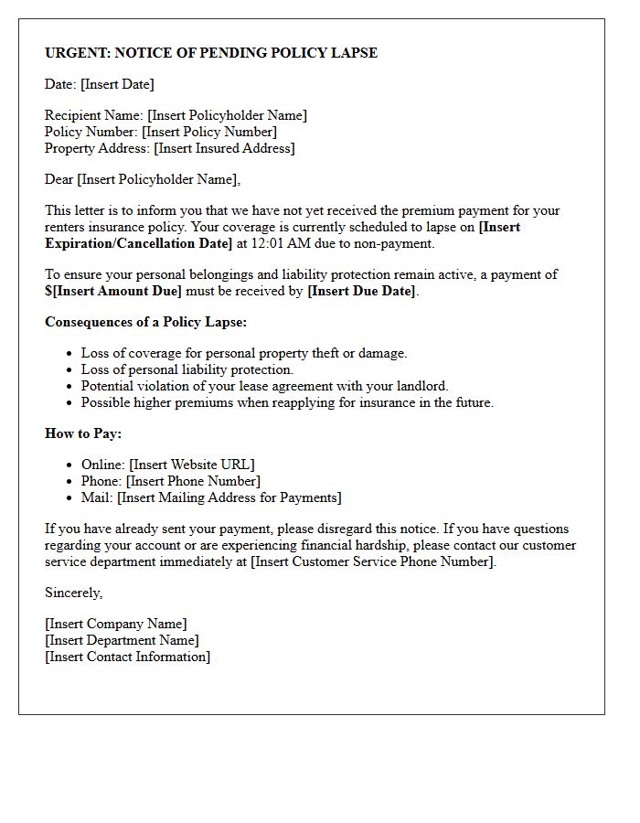 Policy Lapse Warning Letter for Renters Insurance