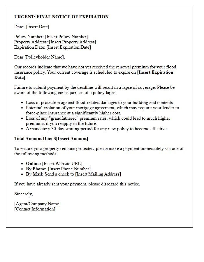 Urgent Warning Letter for Flood Insurance Renewal Payment