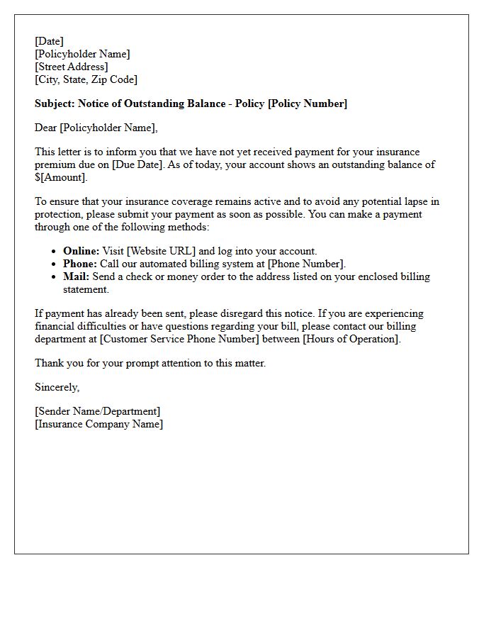 Outstanding Balance for Insurance Direct Bill Payment Letter