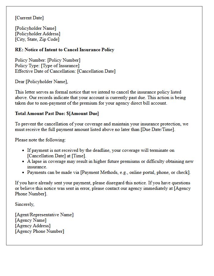 Notice of Intent to Cancel Agency Direct Bill Policy Letter