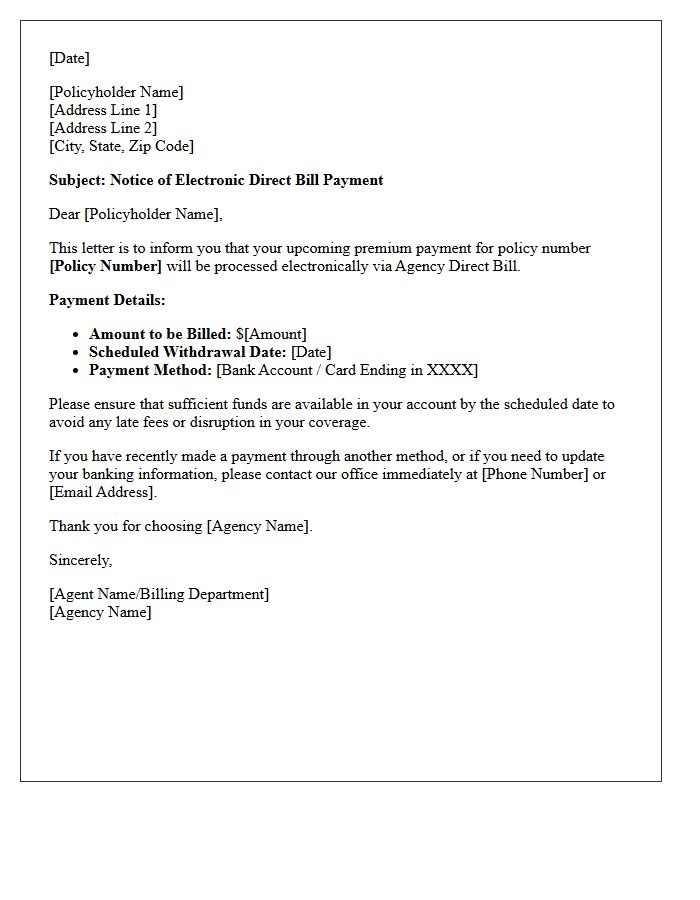 Electronic Agency Direct Bill Payment Notice Letter