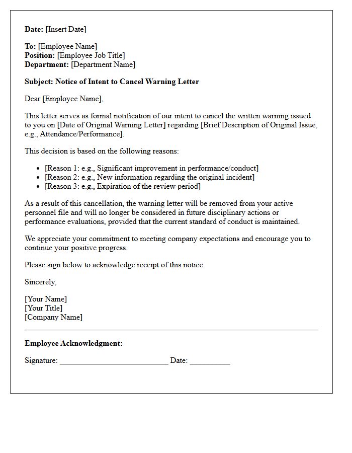 Notice of Intent to Cancel Warning Letter