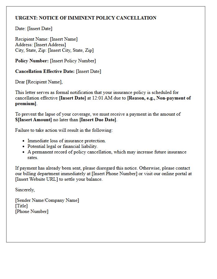 Imminent Policy Cancellation Warning Letter