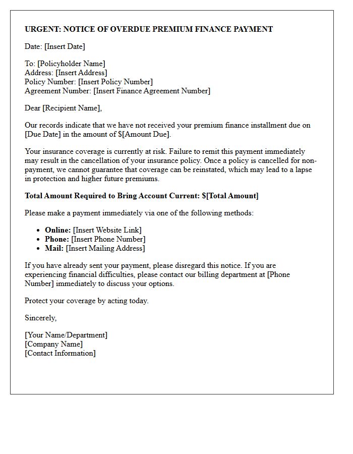 Urgent Premium Finance Payment Required Letter