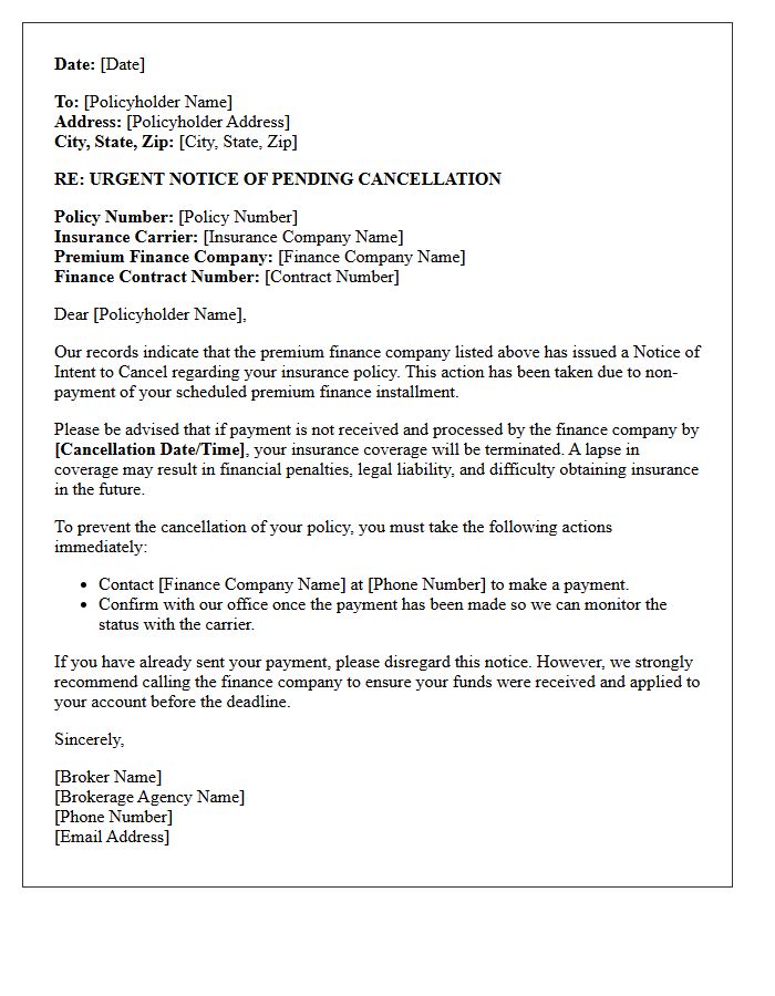Broker Warning for Financed Policy Cancellation Letter