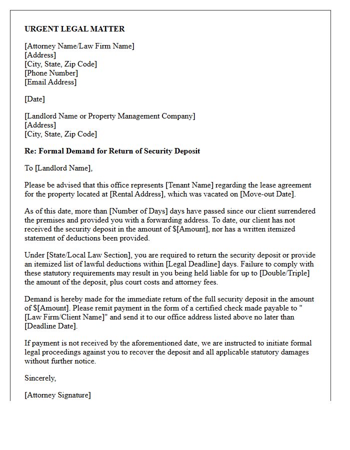 Letter of Representation Demanding Return of Security Deposit