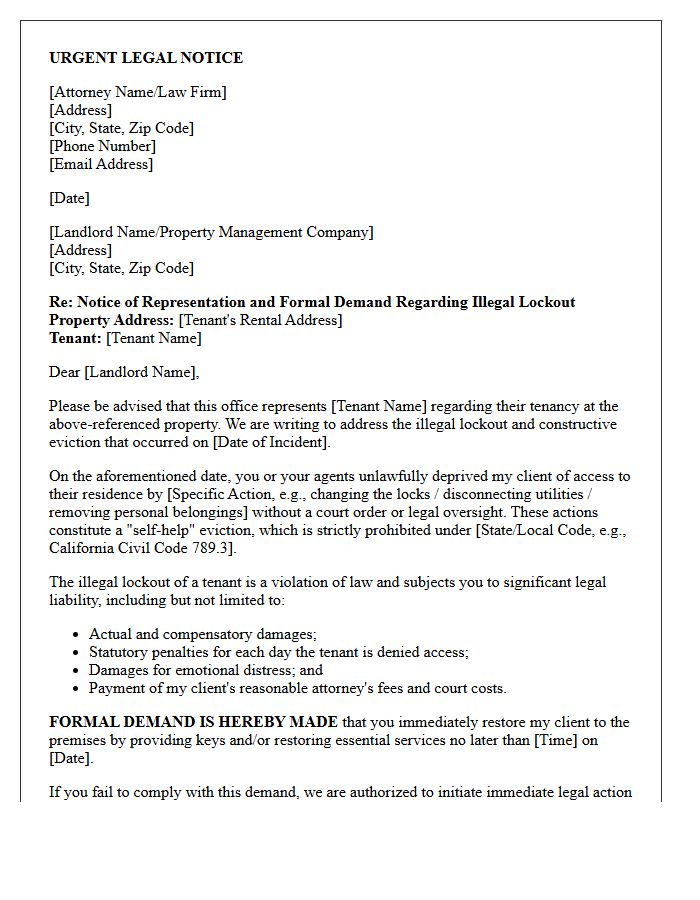 Letter of Representation Addressing Illegal Lockout and Constructive Eviction