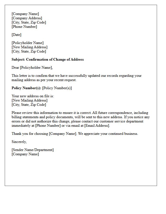 Policyholder Address Change Confirmation Letter