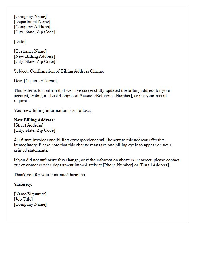 Billing Address Change Confirmation Letter