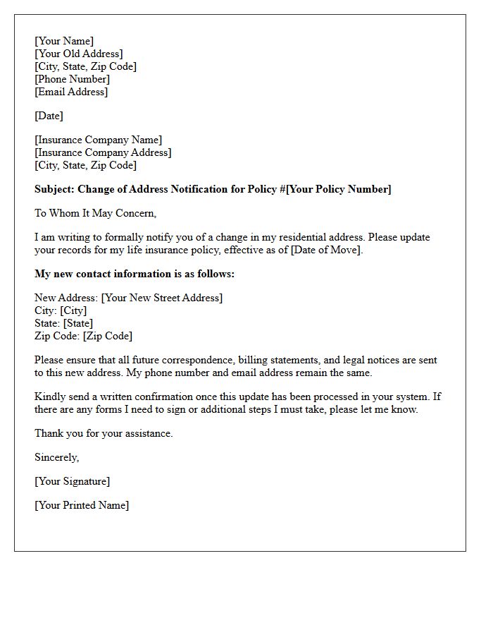 Life Insurance Address Update Letter