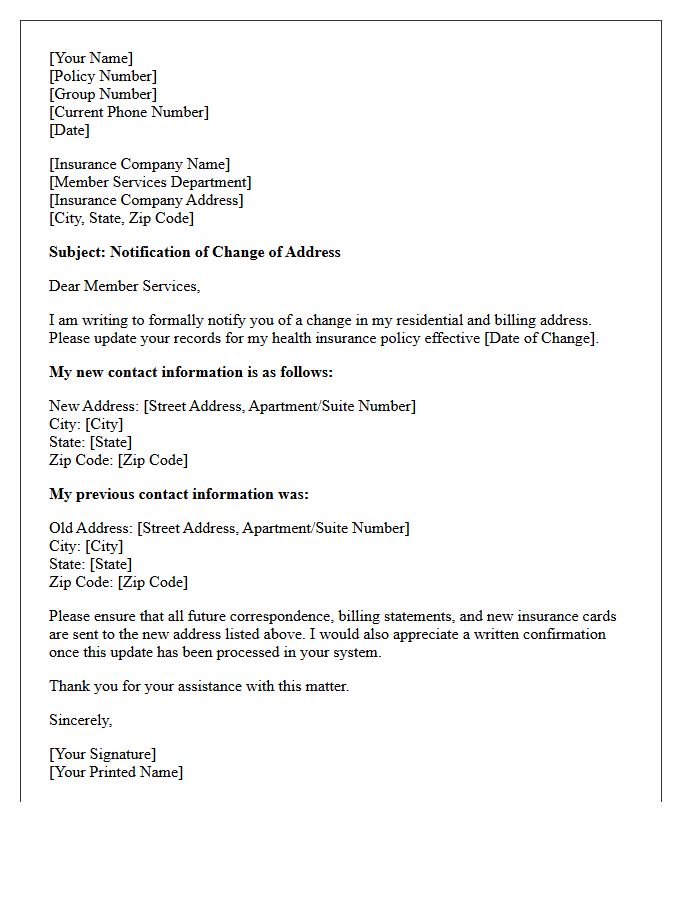 Health Insurance Address Update Letter