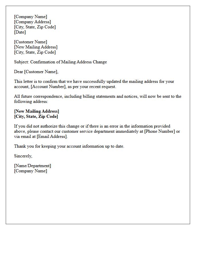 Mailing Address Change Confirmation Letter