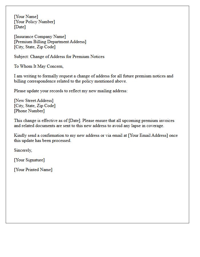 Premium Notice Address Change Letter