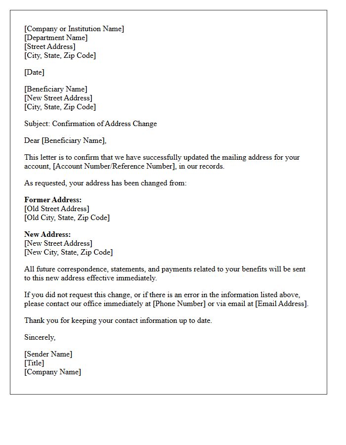 Beneficiary Address Update Confirmation Letter