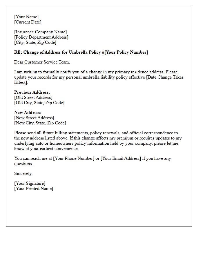 Umbrella Policy Address Update Letter