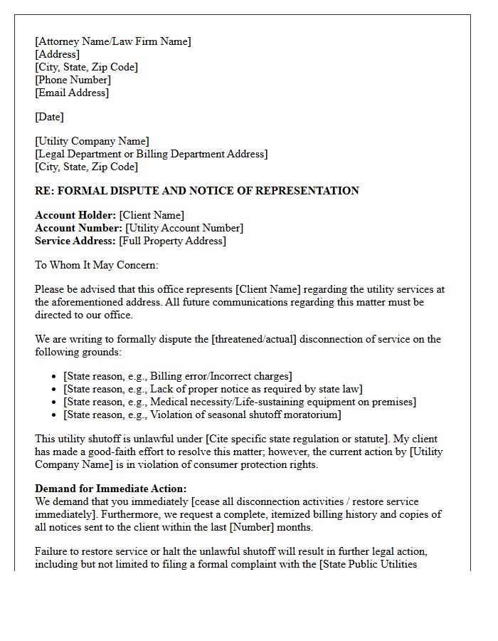 Letter of Representation Disputing Unlawful Utility Shutoff