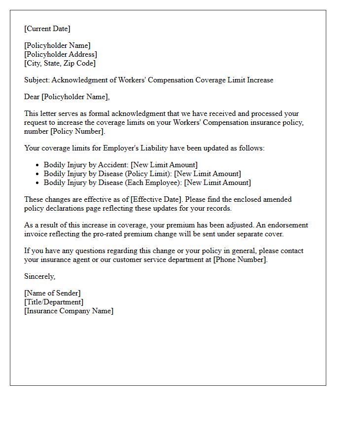 Workers Compensation Coverage Limit Increase Acknowledgment Letter