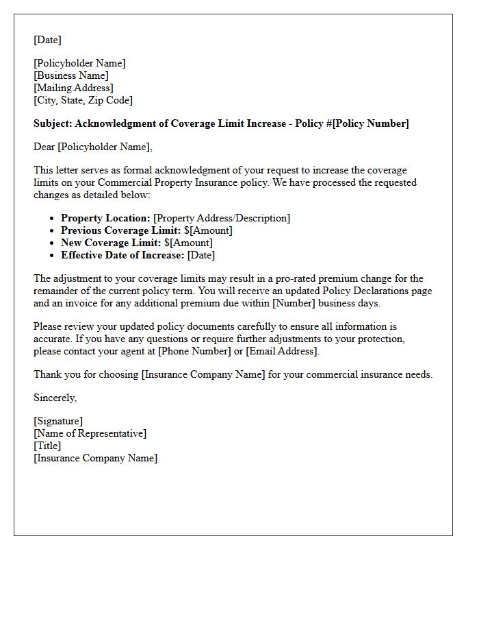Commercial Property Coverage Limit Increase Acknowledgment Letter