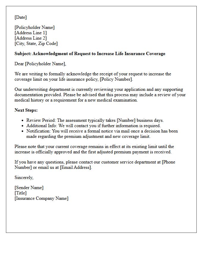 Life Insurance Coverage Limit Increase Acknowledgment Letter