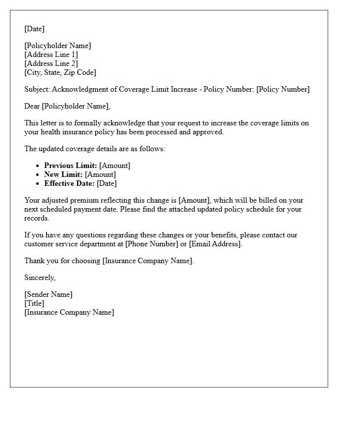 Health Insurance Coverage Limit Increase Acknowledgment Letter