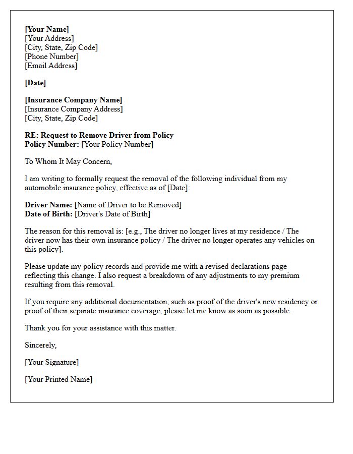 Voluntary Driver Removal From Auto Policy Letter