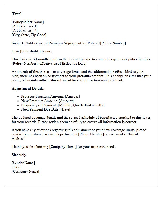 Coverage Upgrade Premium Adjustment Notification Letter