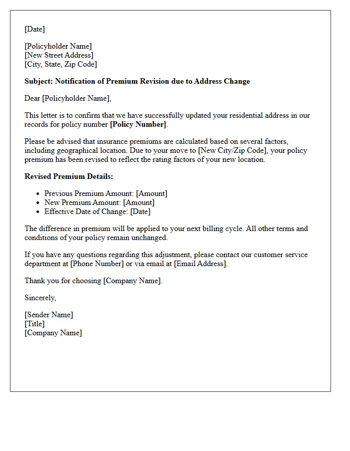 Address Change Premium Revision Letter
