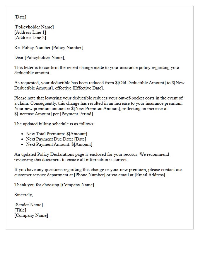 Deductible Reduction Premium Increase Letter