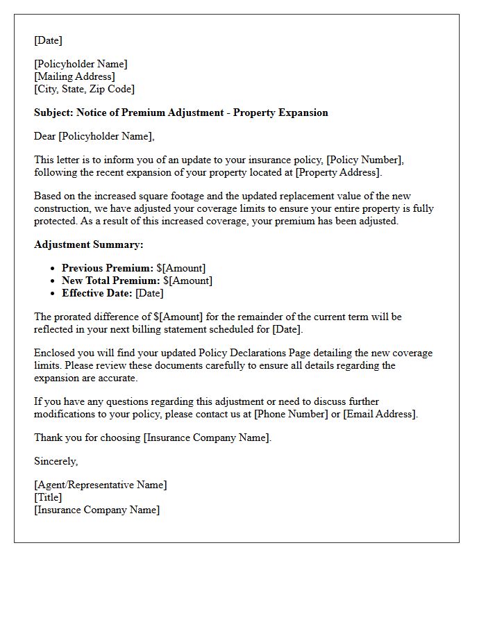 Property Expansion Premium Adjustment Letter