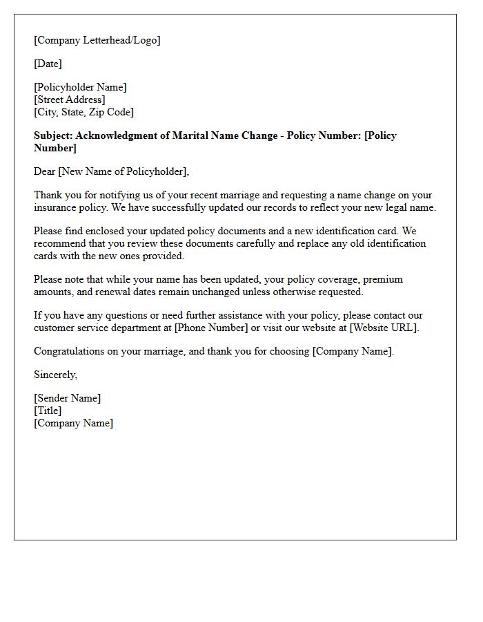 Policyholder Marital Name Change Update Acknowledgment Letter