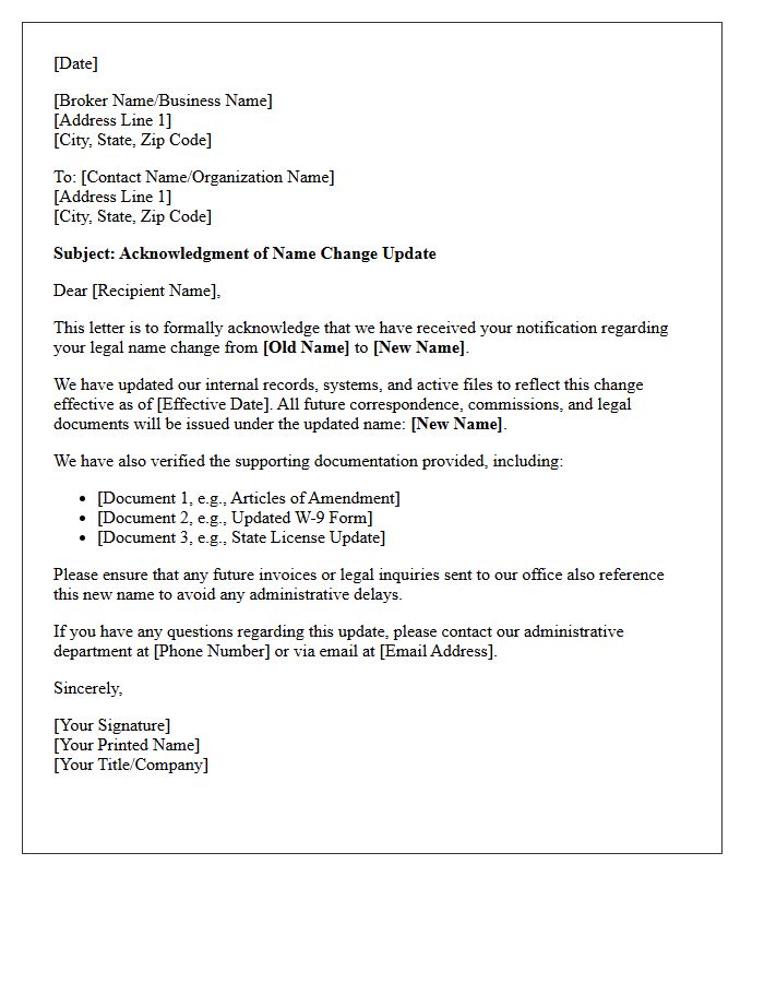 Independent Broker Name Change Update Acknowledgment Letter